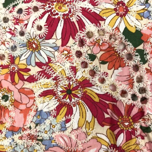 SOLITAIRE Floral Eyelet Ruffle Tank Top Women L Red Preppy Fairy Cottage Resort - Picture 7 of 10